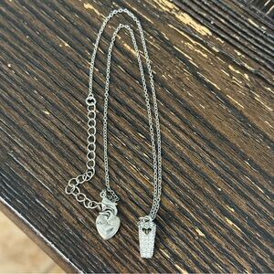 Betsey Johnson Silver Heart Whistle Rhinestone Pendant Necklace
